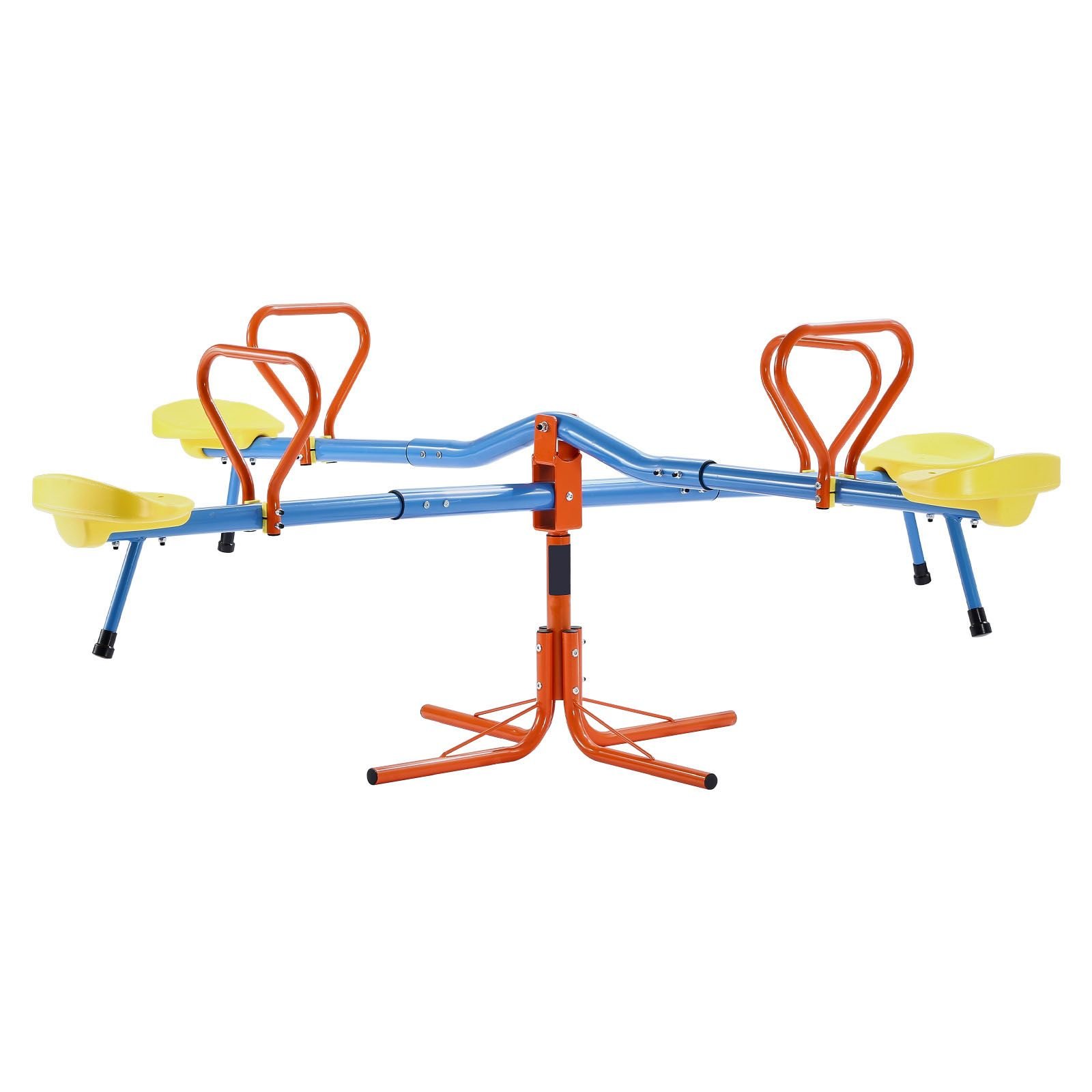 kids seesaw, 110 lbs load capacity per seat, sit and spin teeter totter with 4 prong support legs, kids outdoor playground equipment, swiveling 360 degrees rotating for children aged 3+, 4 seats