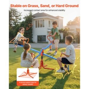 kids seesaw, 110 lbs load capacity per seat, sit and spin teeter totter with 4 prong support legs, kids outdoor playground equipment, swiveling 360 degrees rotating for children aged 3+, 4 seats