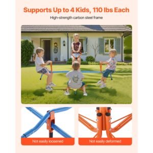 kids seesaw, 110 lbs load capacity per seat, sit and spin teeter totter with 4 prong support legs, kids outdoor playground equipment, swiveling 360 degrees rotating for children aged 3+, 4 seats
