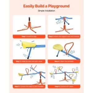 kids seesaw, 110 lbs load capacity per seat, sit and spin teeter totter with 4 prong support legs, kids outdoor playground equipment, swiveling 360 degrees rotating for children aged 3+, 4 seats