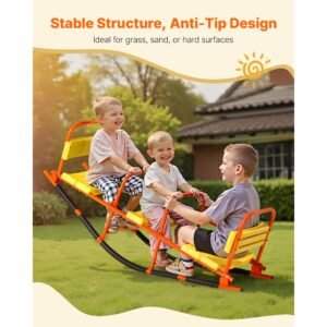 kids seesaw, 200 lbs load capacity, metal rocking teeter totter with handles, toddler seesaw for children aged 3+, kids outdoor playground equipment for lawn, backyard, playground, 2 seats