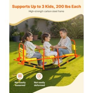 kids seesaw, 200 lbs load capacity, metal rocking teeter totter with handles, toddler seesaw for children aged 3+, kids outdoor playground equipment for lawn, backyard, playground, 2 seats