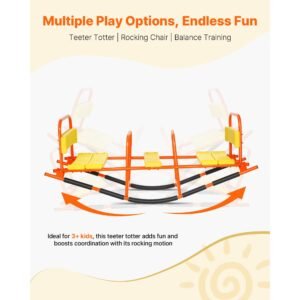 kids seesaw, 200 lbs load capacity, metal rocking teeter totter with handles, toddler seesaw for children aged 3+, kids outdoor playground equipment for lawn, backyard, playground, 2 seats