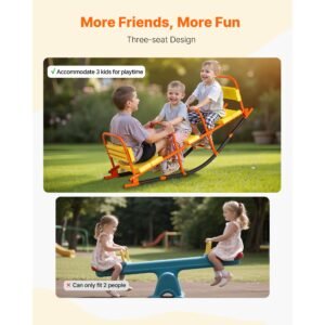 kids seesaw, 200 lbs load capacity, metal rocking teeter totter with handles, toddler seesaw for children aged 3+, kids outdoor playground equipment for lawn, backyard, playground, 2 seats