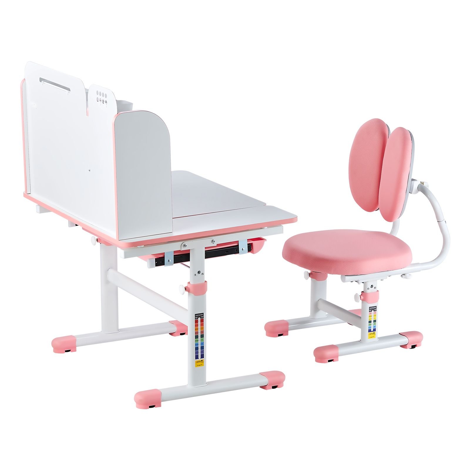 kids study chair and desk set, study desk and chair for kids with bookshelf & storage drawer, adjustable height & 0 40° tilted desktop desk and chair, study table for bedroom & study room, pink