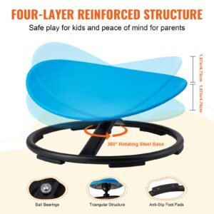 kids swivel chair, 220 lbs capacity, sensory spinning chair, autistic kids sensory toy chair with non slip metal base, toddler sit and spin chair for coordination balance focus training blue