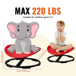 kids swivel chair, 220 lbs capacity, sensory spinning chair, autistic kids sensory toy chair with non slip metal base, toddler sit and spin chair for coordination balance focus training red