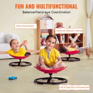 kids swivel chair, 220 lbs capacity, sensory spinning chair, autistic kids sensory toy chair with non slip metal base, toddler sit and spin chair for coordination balance focus training red