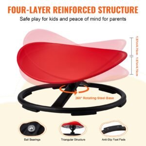kids swivel chair, 220 lbs capacity, sensory spinning chair, autistic kids sensory toy chair with non slip metal base, toddler sit and spin chair for coordination balance focus training red