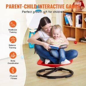 kids swivel chair, 220 lbs capacity, sensory spinning chair, autistic kids sensory toy chair with non slip metal base, toddler sit and spin chair for coordination balance focus training red