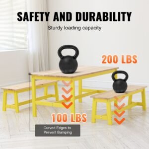 kids table and bench set, toddler table and chair set of 3, wood activity table for art, craft, reading, learning