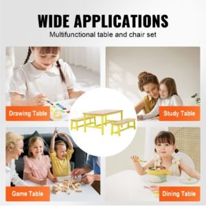 kids table and bench set, toddler table and chair set of 3, wood activity table for art, craft, reading, learning