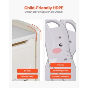 kids toy storage, 4 tier elephant shape toy storage organizer with 10 plastic movable bins, kids cubby cabinet made from hdpe for study room, bedroom, playroom, classroom, nursery, gray + beige
