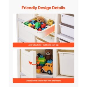 kids toy storage, 4 tier elephant shape toy storage organizer with 10 plastic movable bins, kids cubby cabinet made from hdpe for study room, bedroom, playroom, classroom, nursery, gray + beige