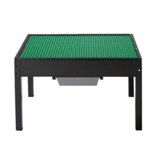 Kids Wooden Activity Table, Building Blocks Double-Sided Tabletop, Multi-Purpose Activity Play Table with 2 Storage Bins for Kids 3+ Years, Large Storage Space, Present for Boys & Girls, Black
