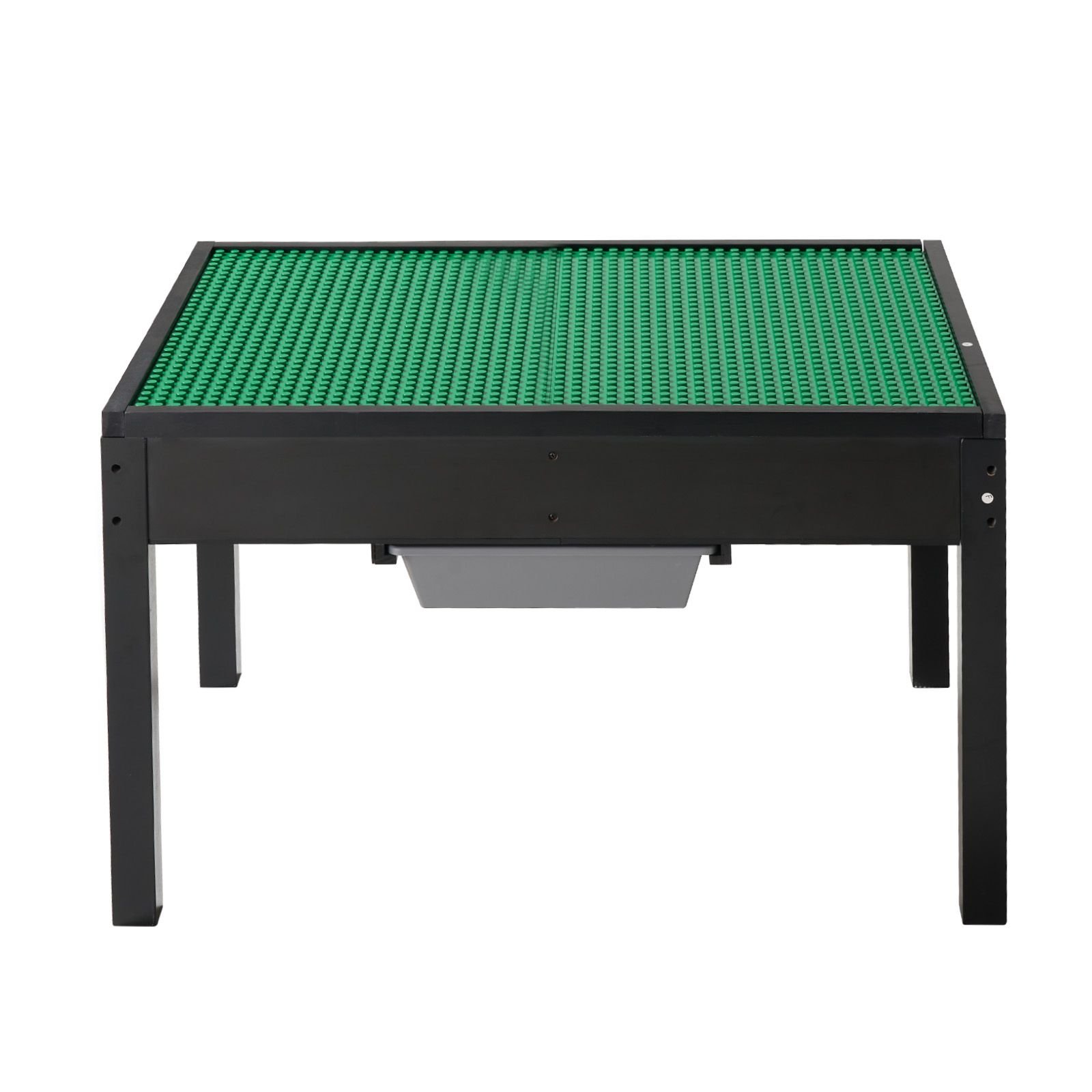 kids wooden activity table, building blocks double sided tabletop, multi purpose activity play table with 2 storage bins for kids 3+ years, large storage space, present for boys & girls, black