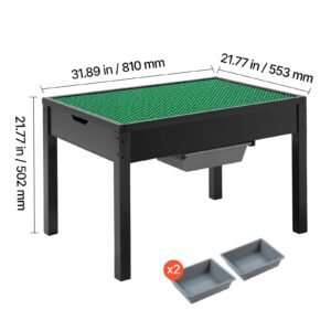 kids wooden activity table, building blocks double sided tabletop, multi purpose activity play table with 2 storage bins for kids 3+ years, large storage space, present for boys & girls, black