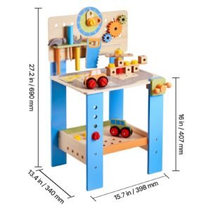 kids workbench, 62 pcs, wooden tool bench for kids 3 years and up, toddler toy workbench with realistic tools, building toy set creative & educational construction toy for boys & girls