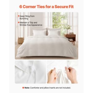 king duvet cover set, 100% cotton, 3 pieces bedding set king size with 1 duvet cover 104 x 90 in and 2 pillow shams 20 x 36 in, soft breathable, double zipper closure, for home bedding, white