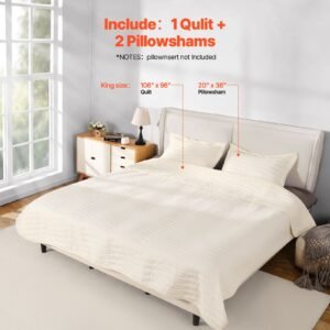 king quilt set, 3 piece lightweight comforter, microfiber king size bedding set, beige bedspreads with 1 quilt and 2 pillow shams, lightweight bedspread coverlet bedding set, for all season