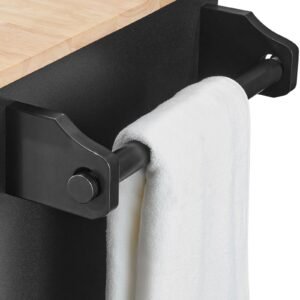 kitchen island cart, 50" wood top breakfast bar with trash cabinet tilt out 10 gallon storage, farmhouse dining living room table with drop leaf, towel bar, drawer, black
