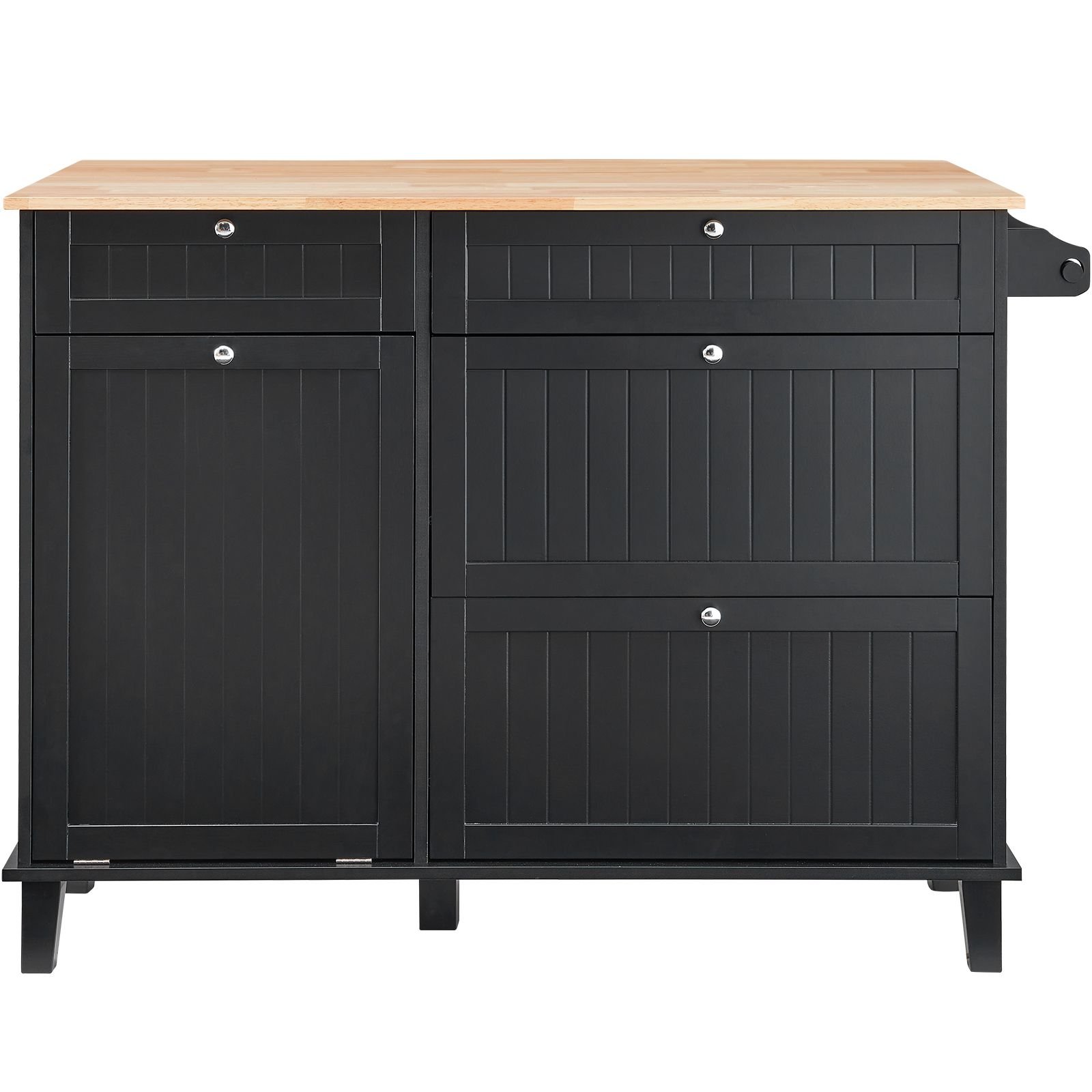 kitchen island cart, 50" wood top breakfast bar with trash cabinet tilt out 10 gallon storage, farmhouse dining living room table with drop leaf, towel bar, drawer, black
