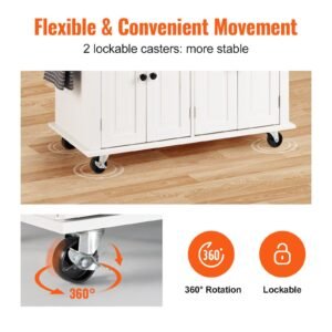 kitchen island cart with solid wood top, 35.4" width mobile carts with storage cabinet, rolling kitchen table with spice rack, towel rack, and drawer, portable islands on wheels, white