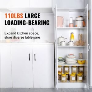 kitchen pantry cabinet, 60" tall food pantry storage cabinet, 110lbs freestanding storage cabinet cupboard with 3 shelves(2 adjustable), engineered wood utility pantry for kitchen, dining room