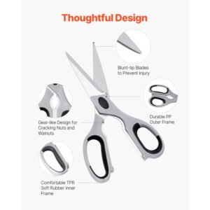 kitchen scissors, 2 pack durable stainless steel kitchen shears with sheaths, heavy duty cooking shears with soft grip comfort handle, kitchen utensil for cutting meat, fish, poultry, cyan+grey