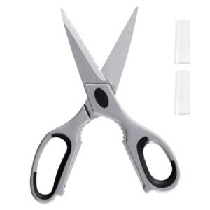 Kitchen Scissors, 2 Pack Durable Stainless Steel Kitchen Shears with Sheaths, Heavy Duty Cooking Shears with Soft Grip Comfort Handle, Kitchen Utensil for Cutting Meat, Fish, Poultry, Cyan+Grey
