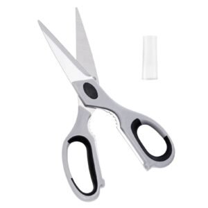 Kitchen Scissors, Durable Stainless Steel Kitchen Shears with Protective Sheath, Heavy Duty Cooking Shears Soft Grip Comfort Handle, Kitchen Utensil for Cutting Meat, Food, Fish, Poultry, Grey