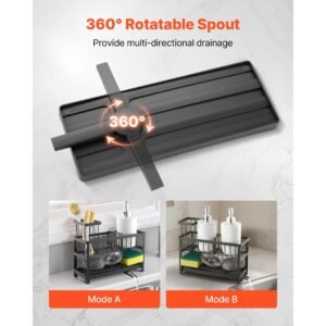 kitchen sink caddy organizer, 2 tier sponge holder for kitchen sink with high brush holder & divider, storage rack with rotatable drainage spout, countertop organizers and storage essentials