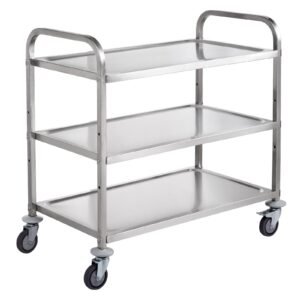 Kitchen Utility Cart, 3 Tiers, Wire Rolling Cart with 450LBS Capacity, Steel Service Cart on Wheels, Metal Storage Trolley with 80mm Basket Curved Handle PP Liner 6 Hooks, for Indoor and Outdoor