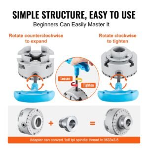 kp2 3/4 lathe chuck, 4 jaw 2.75" diameter, metal lathe chuck turning machine accessories, self centering tool, for lathe, precision machining, grinding machines, milling machines