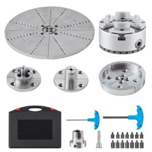 KP965 Lathe Chuck, 4-Jaw 3.75" Diameter, Metal Lathe Chuck Turning Machine Accessories with 5 Sets of Jaws, Self-centering Tool, for Precision Machining, Grinding Machines, Milling Machines
