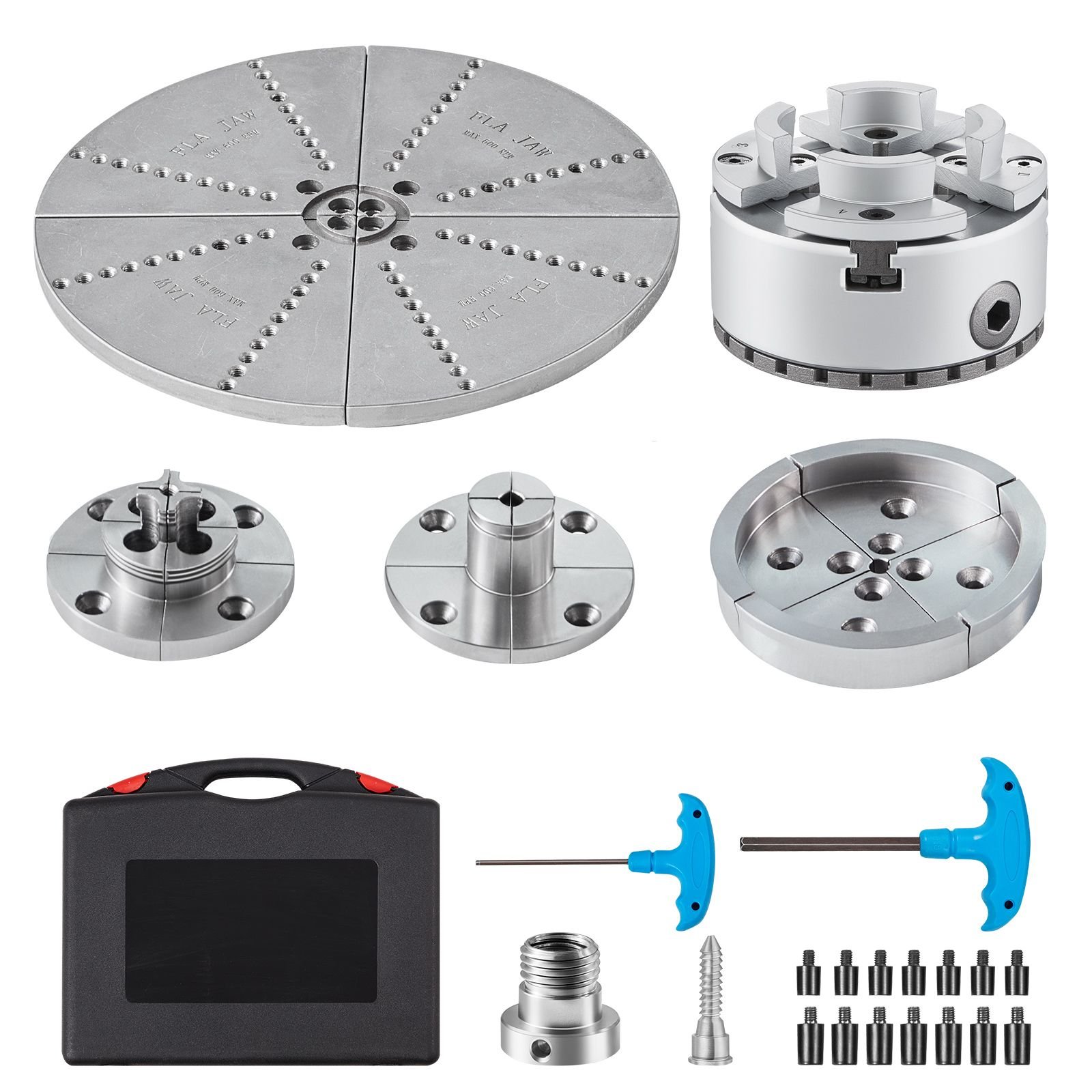 kp965 lathe chuck, 4 jaw 3.75" diameter, metal lathe chuck turning machine accessories with 5 sets of jaws, self centering tool, for precision machining, grinding machines, milling machines
