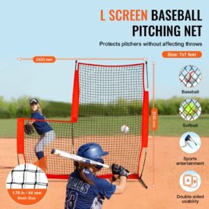 l screen baseball for batting cage, 7x7 ft baseball & softball safety screen, body protector portable batting screen with carry bag & ground stakes, baseball pitching net for pitchers protection