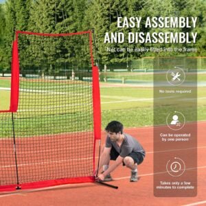 l screen baseball for batting cage, 7x7 ft baseball & softball safety screen, body protector portable batting screen with carry bag & ground stakes, baseball pitching net for pitchers protection