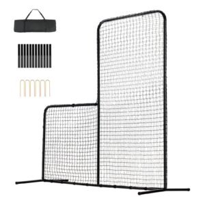L Screen Baseball for Batting Cage, 7x7 ft Baseball Softball Safety Screen, Body Protector Portable Batting Screen with Carry Bag & Ground Stakes, Heavy Duty Pitching Net for Pitchers Protection