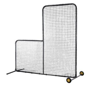 l screen baseball for batting cage, 7x7 ft softball safety screen, body protector portable batting screen with carry bag, wheels, ground stakes, heavy duty pitching net for pitchers protection