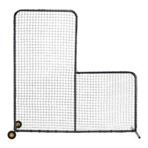 l screen baseball for batting cage, 7x7 ft softball safety screen, body protector portable batting screen with carry bag, wheels, ground stakes, heavy duty pitching net for pitchers protection