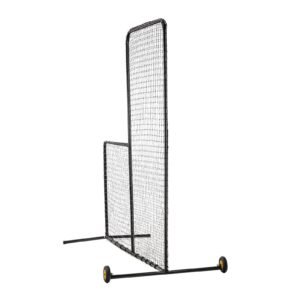 l screen baseball for batting cage, 7x7 ft softball safety screen, body protector portable batting screen with carry bag, wheels, ground stakes, heavy duty pitching net for pitchers protection