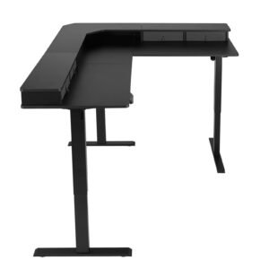 L Shaped Desk, Electric Adjustable Height Corner Gaming Desk with CPU Stands, Dual Hooks and Fabric Drawers, L-Shaped Computer Table with Power Strip for Home Office, Easy to Assemble, Black