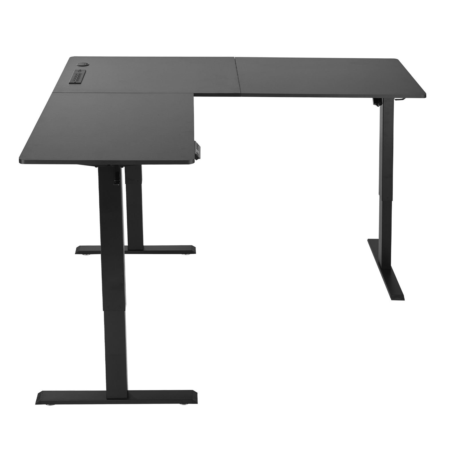 l shaped desk, electric adjustable height corner gaming desk with dual hooks and wheels, heavy duty carbon steel l shaped computer table with power strip for home office, easy to assemble, black