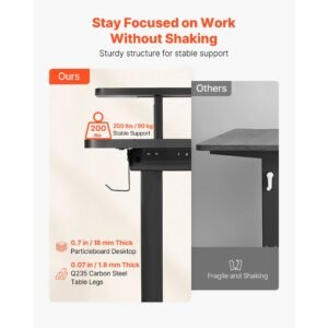 l shaped desk, electric adjustable height corner gaming desk with keyboard tray and dual hooks, heavy duty l shaped computer table with light strip for home office, easy to assemble, black