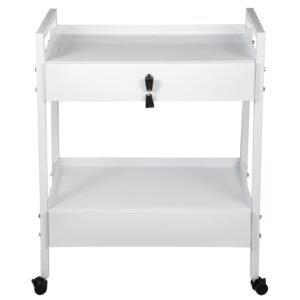 Lab Cart, 2 Tiers Stainless Steel Utility Cart, Medical Cart with 2 Drawers, Rolling Lab Cart White Paint, Serving Cart with Swivel Casters for Laboratory, Hospital, Dental, Salon and Beauty