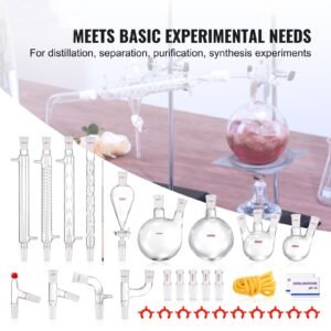 lab distillation kit, 3.3 boro lab glassware distillation kit with 24, 40 joint, 1000ml essential oil distillation apparatus kit, 32 pcs set of glassware equipment