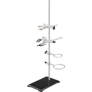 lab stand support, laboratory retort support stand 2 sets, steel lab stand 23.6" rod and 8.3" x 5.3" cast iron base, includes flask clamps, burette clamps and cross clamps