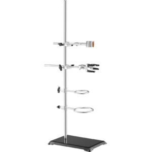 lab stand support, laboratory retort support stand 2 sets, steel lab stand 23.6" rod and 8.3" x 5.3" cast iron base, includes flask clamps, burette clamps and cross clamps