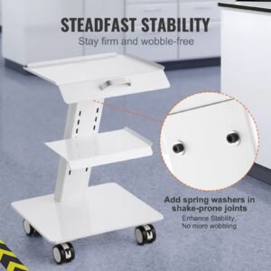 lab trolley, 3 layer rolling lab cart, metal mobile trolley with swivel wheels, tray rolling clinic cart 220 lbs weight capacity, for lab, clinic, beauty and salon